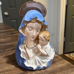 Blue and White Madonna and Child Porcelain Planter